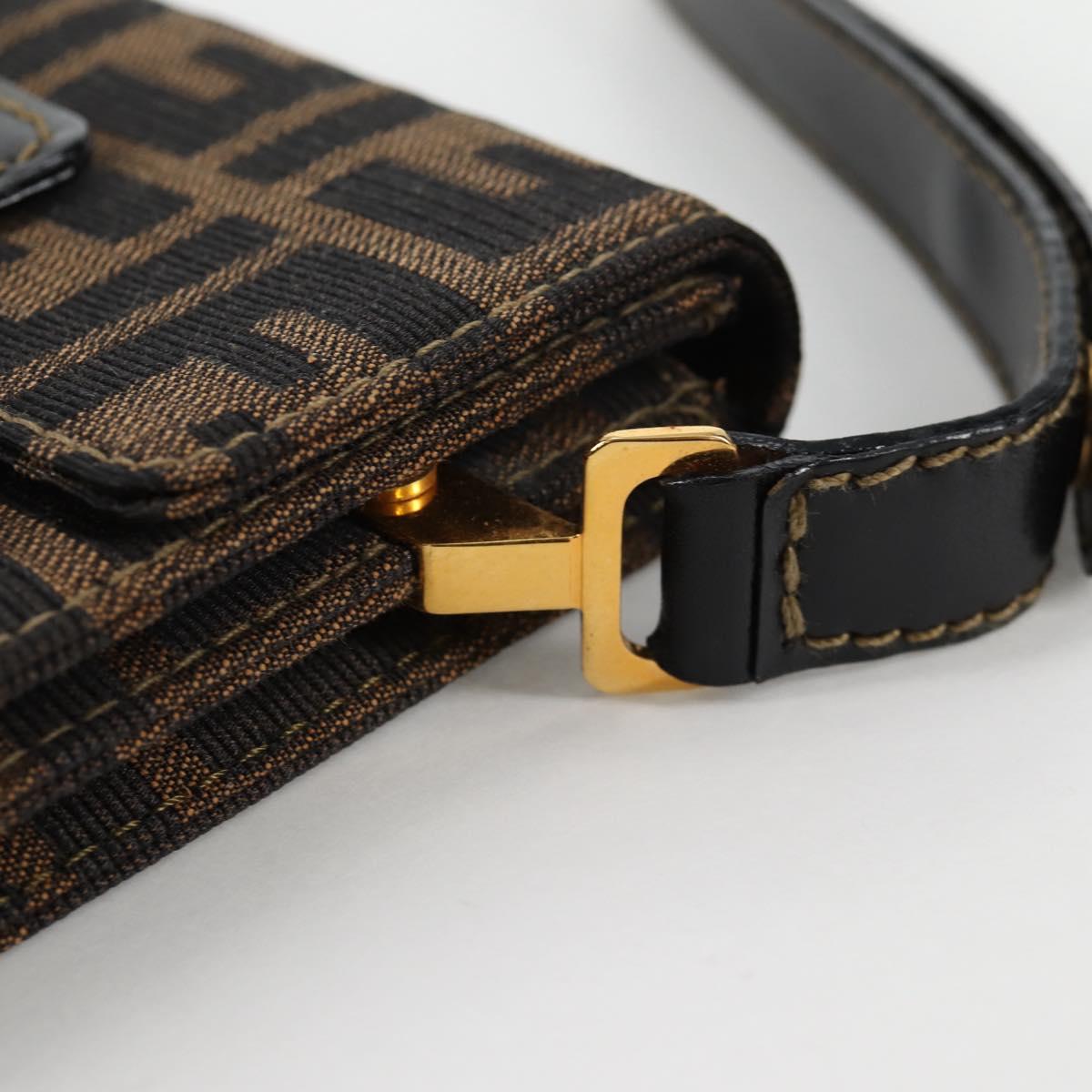 FENDI Zucca Canvas Shoulder Bag Black Brown Auth 142299V