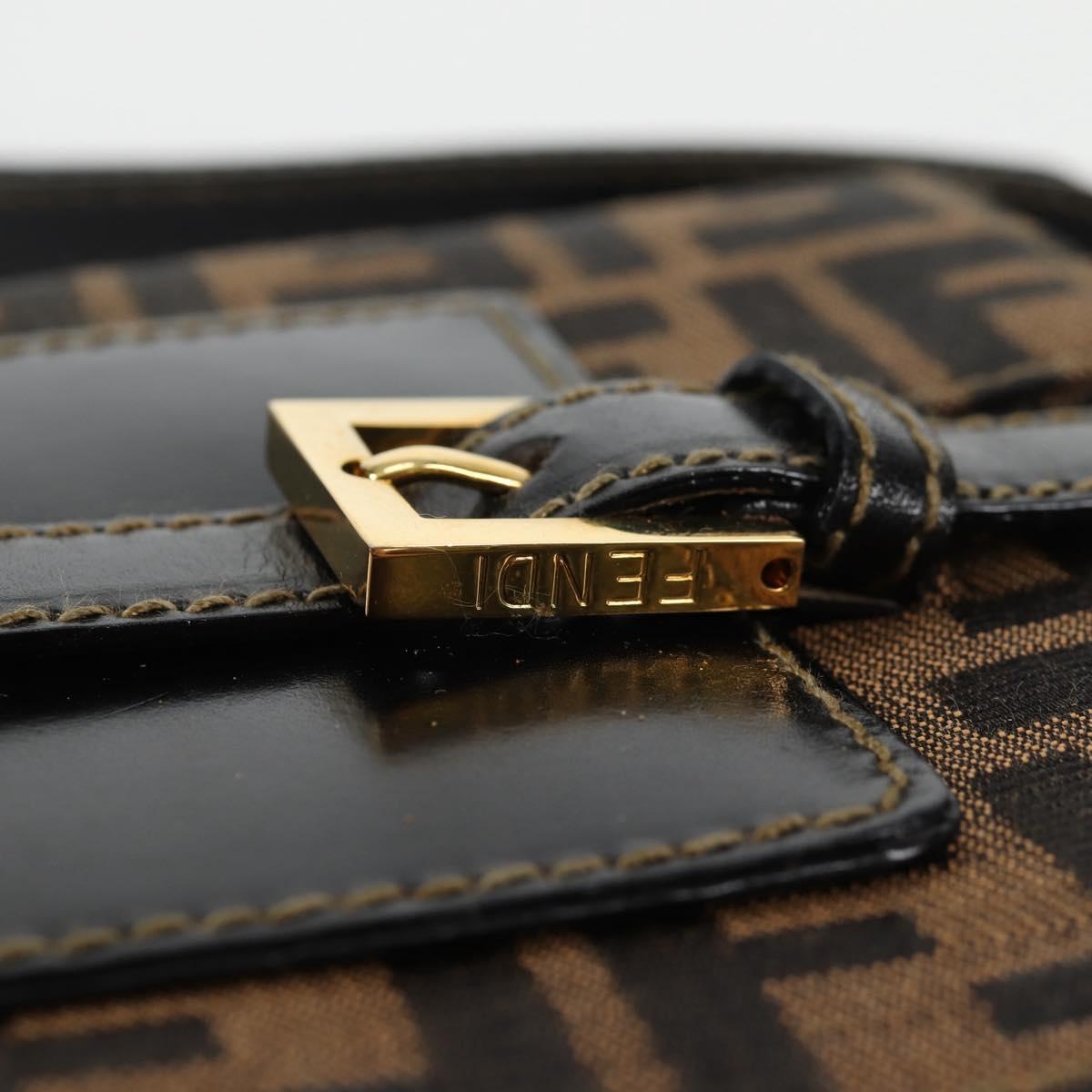 FENDI Zucca Canvas Shoulder Bag Black Brown Auth 142299V