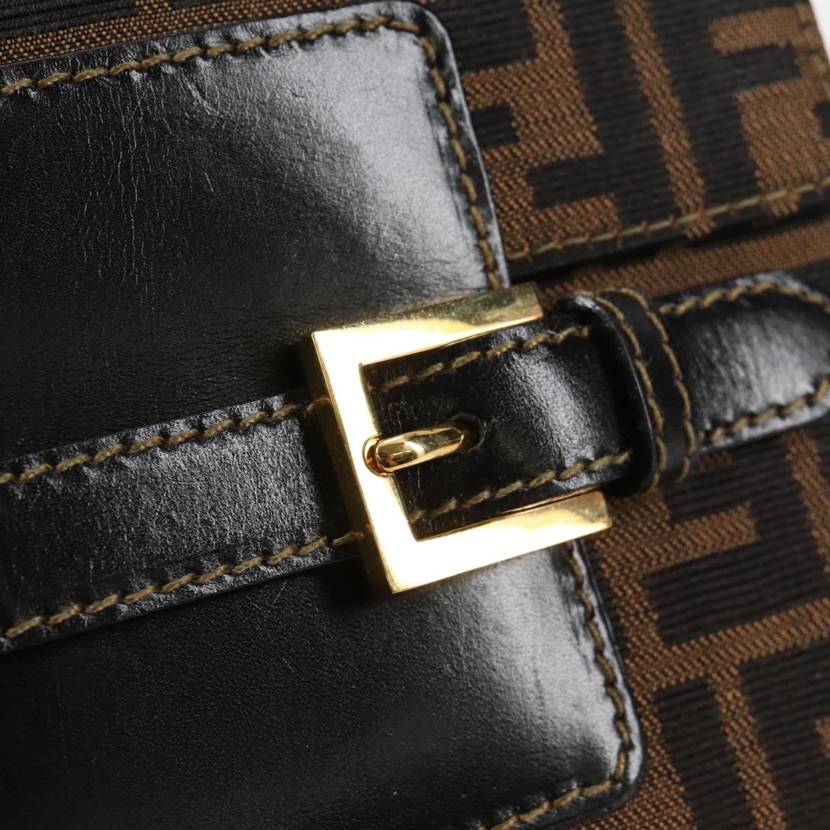FENDI Zucca Canvas Shoulder Bag Black Brown Auth 142299V