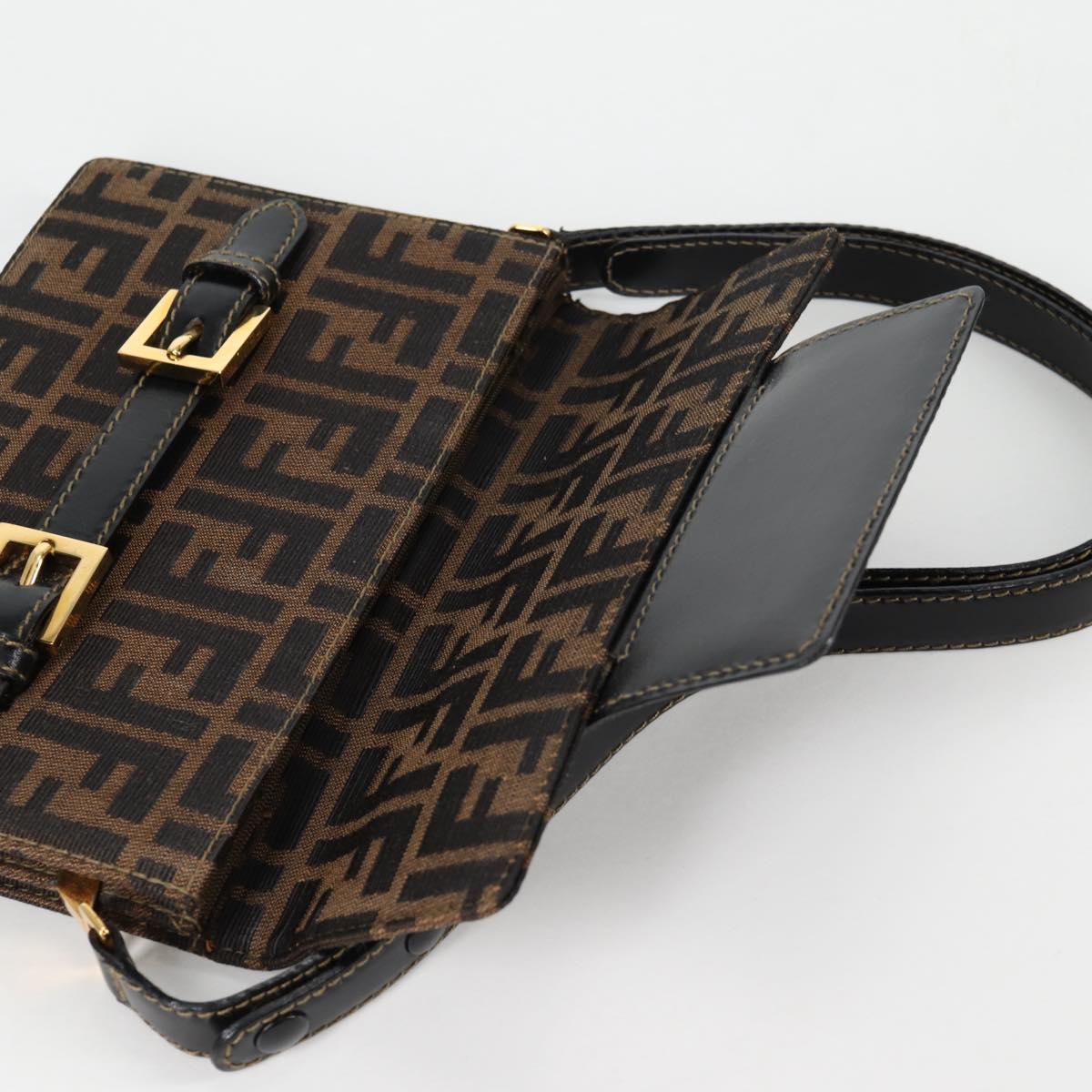 FENDI Zucca Canvas Shoulder Bag Black Brown Auth 142299V