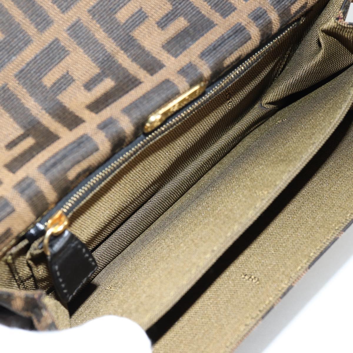 FENDI Zucca Canvas Shoulder Bag Black Brown Auth 142299V