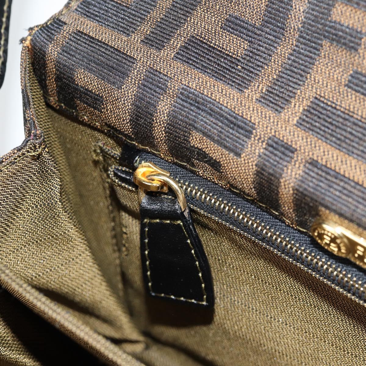 FENDI Zucca Canvas Shoulder Bag Black Brown Auth 142299V