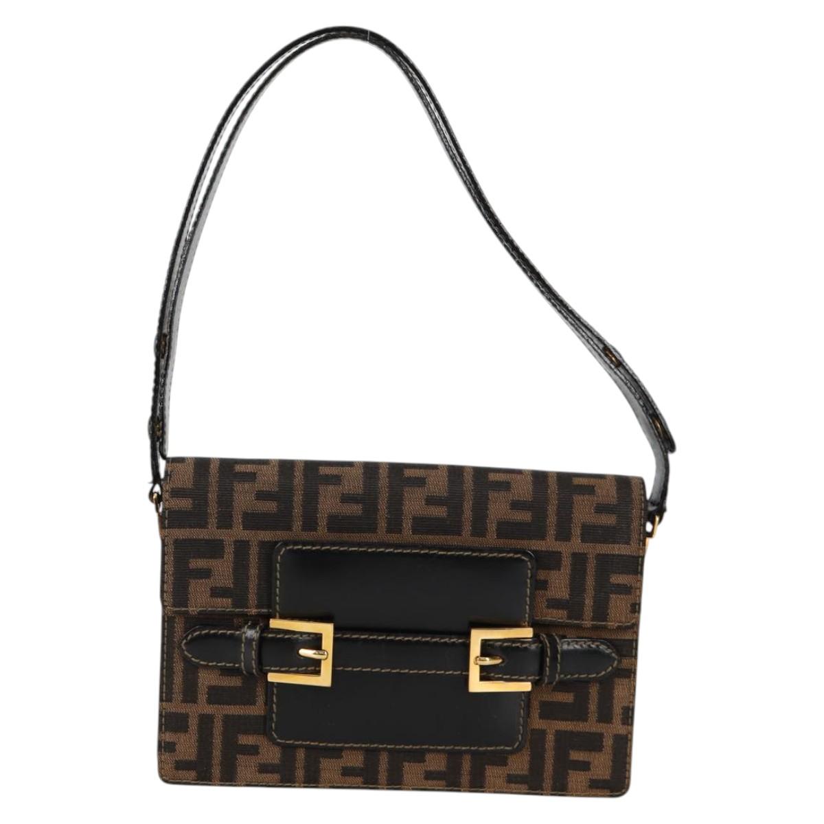 FENDI Zucca Canvas Shoulder Bag Black Brown Auth 142299V
