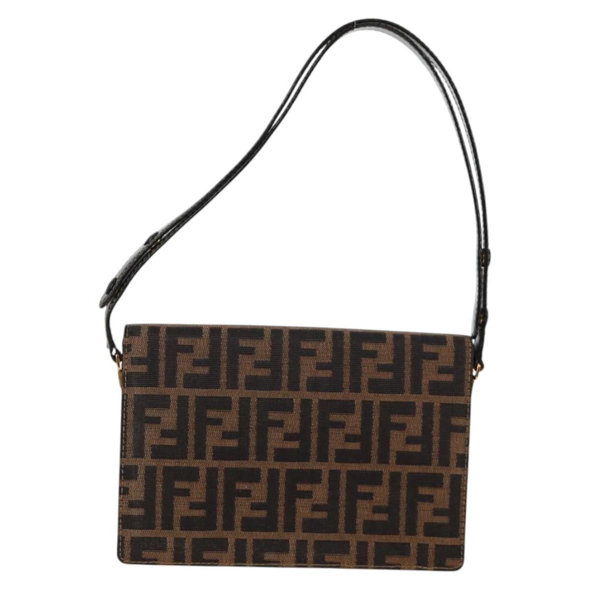 FENDI Zucca Canvas Shoulder Bag Black Brown Auth 142299V