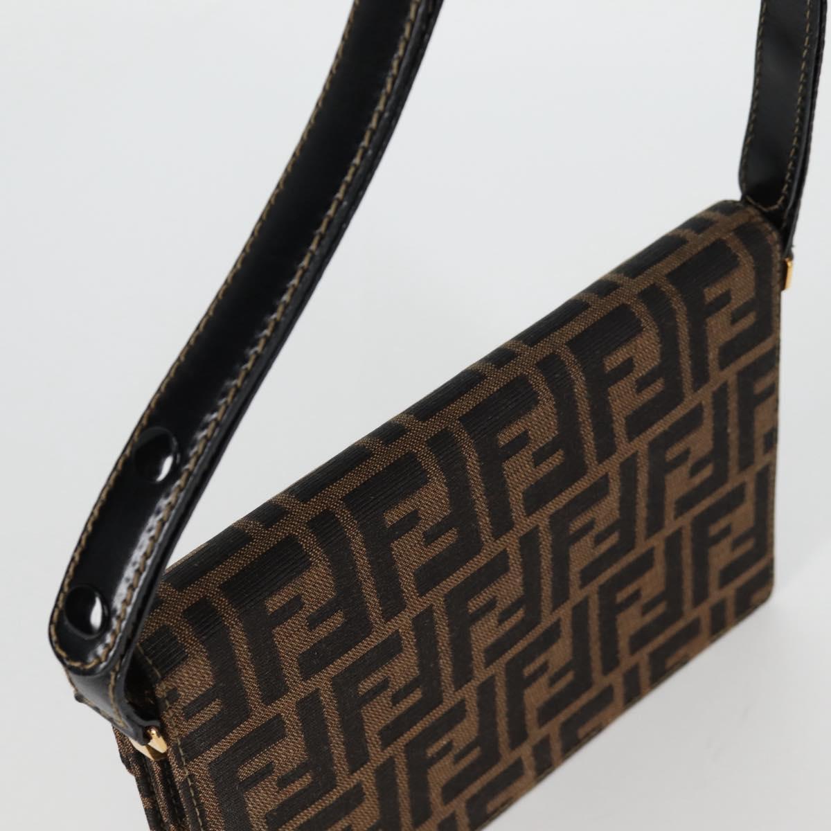 FENDI Zucca Canvas Shoulder Bag Black Brown Auth 142299V