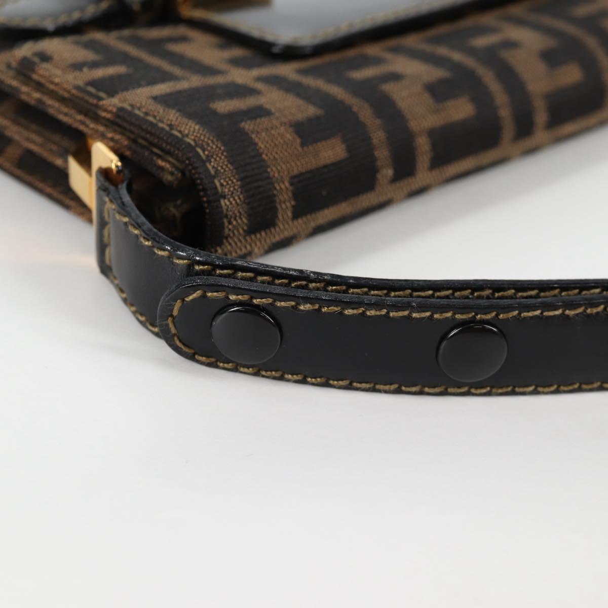 FENDI Zucca Canvas Shoulder Bag Black Brown Auth 142299V
