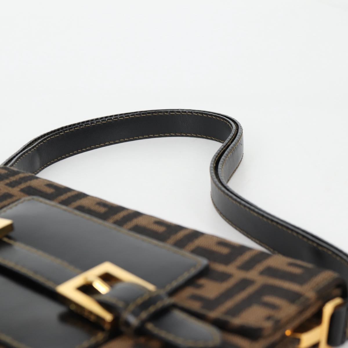 FENDI Zucca Canvas Shoulder Bag Black Brown Auth 142299V