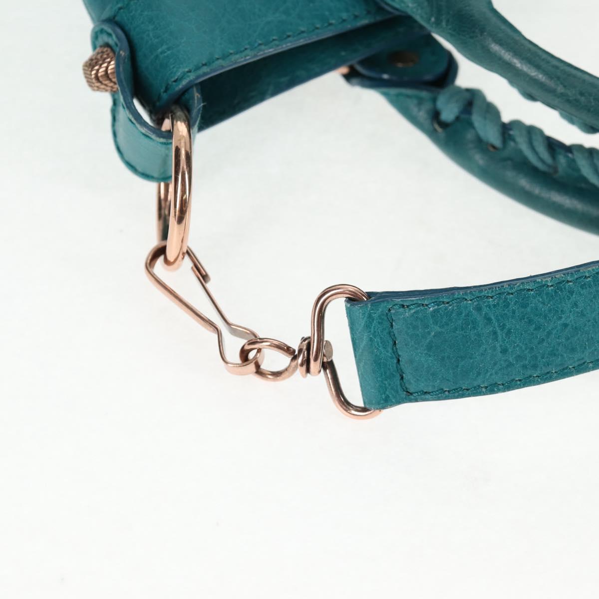 BALENCIAGA The Giant First Hand Bag Leather 2way Turquoise Blue Auth 142301V