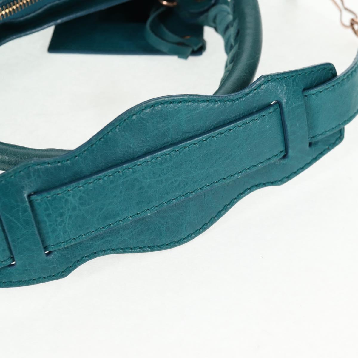 BALENCIAGA The Giant First Hand Bag Leather 2way Turquoise Blue Auth 142301V