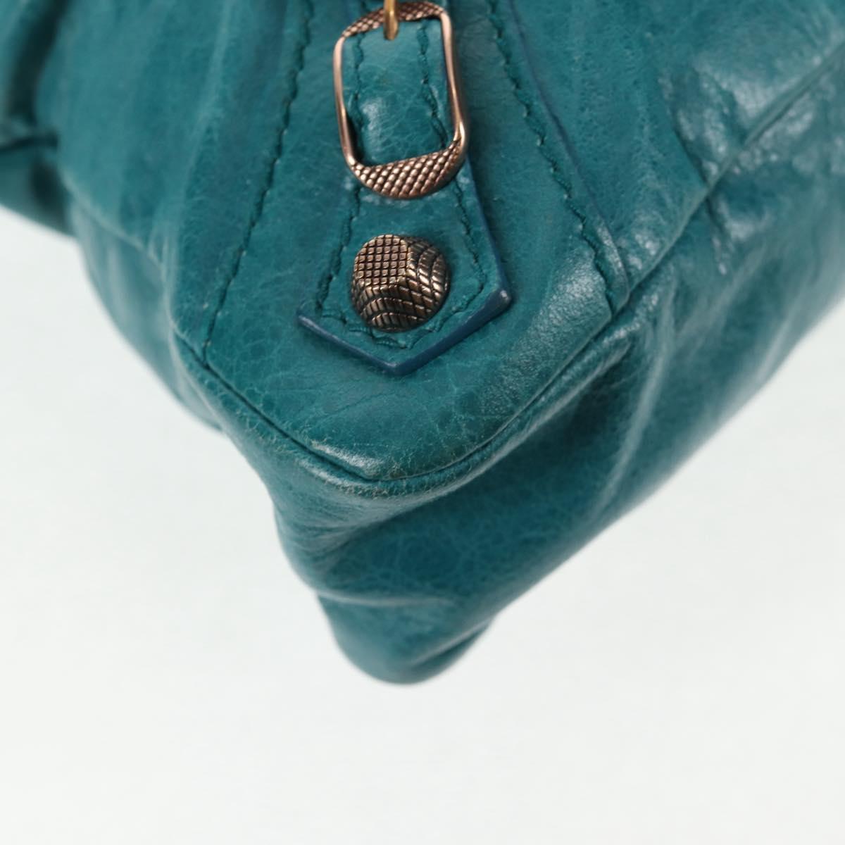BALENCIAGA The Giant First Hand Bag Leather 2way Turquoise Blue Auth 142301V