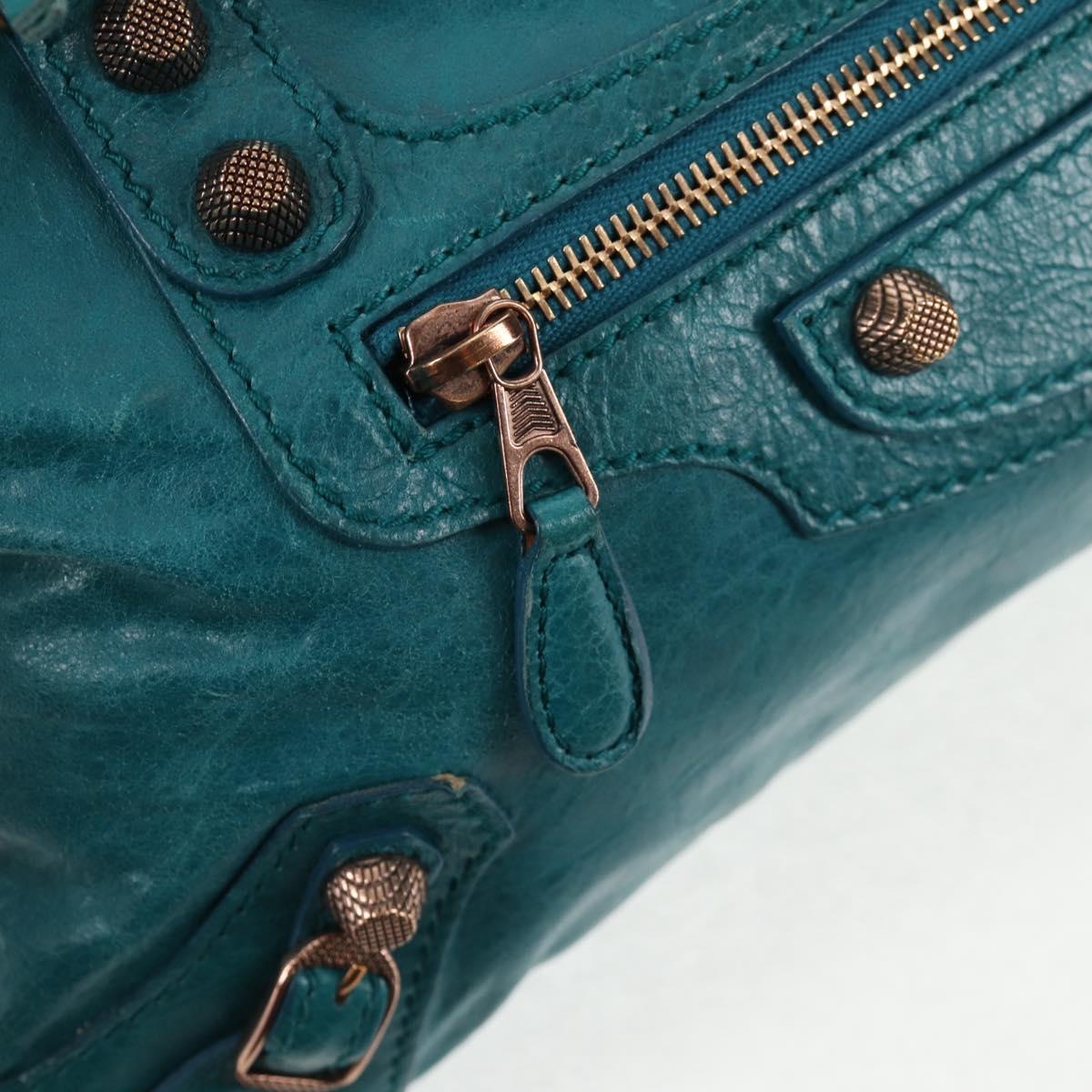 BALENCIAGA The Giant First Hand Bag Leather 2way Turquoise Blue Auth 142301V