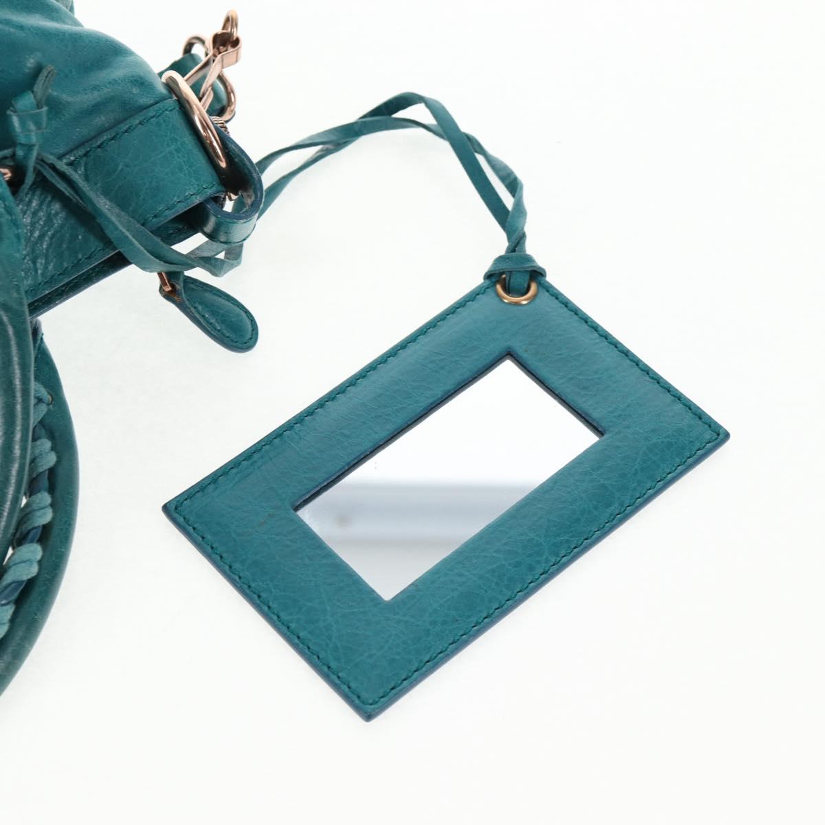 BALENCIAGA The Giant First Hand Bag Leather 2way Turquoise Blue Auth 142301V