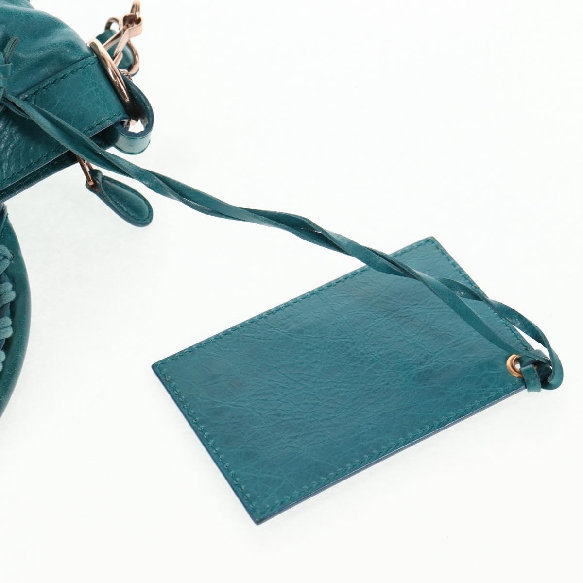 BALENCIAGA The Giant First Hand Bag Leather 2way Turquoise Blue Auth 142301V
