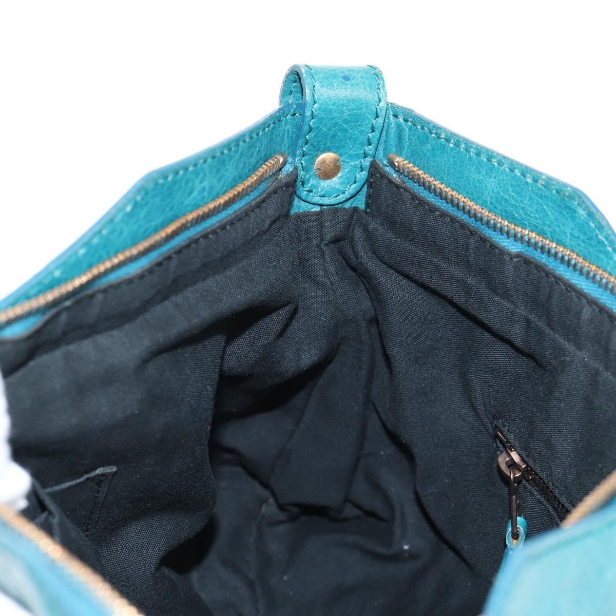 BALENCIAGA The Giant First Hand Bag Leather 2way Turquoise Blue Auth 142301V