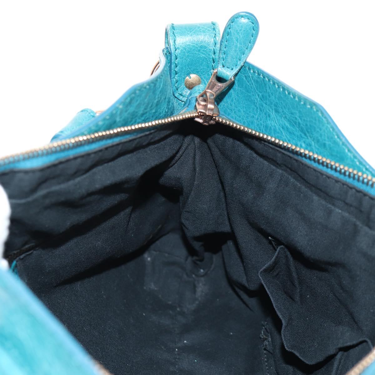 BALENCIAGA The Giant First Hand Bag Leather 2way Turquoise Blue Auth 142301V