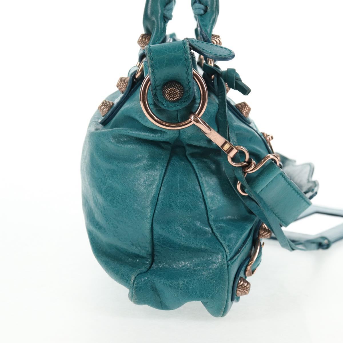 BALENCIAGA The Giant First Hand Bag Leather 2way Turquoise Blue Auth 142301V