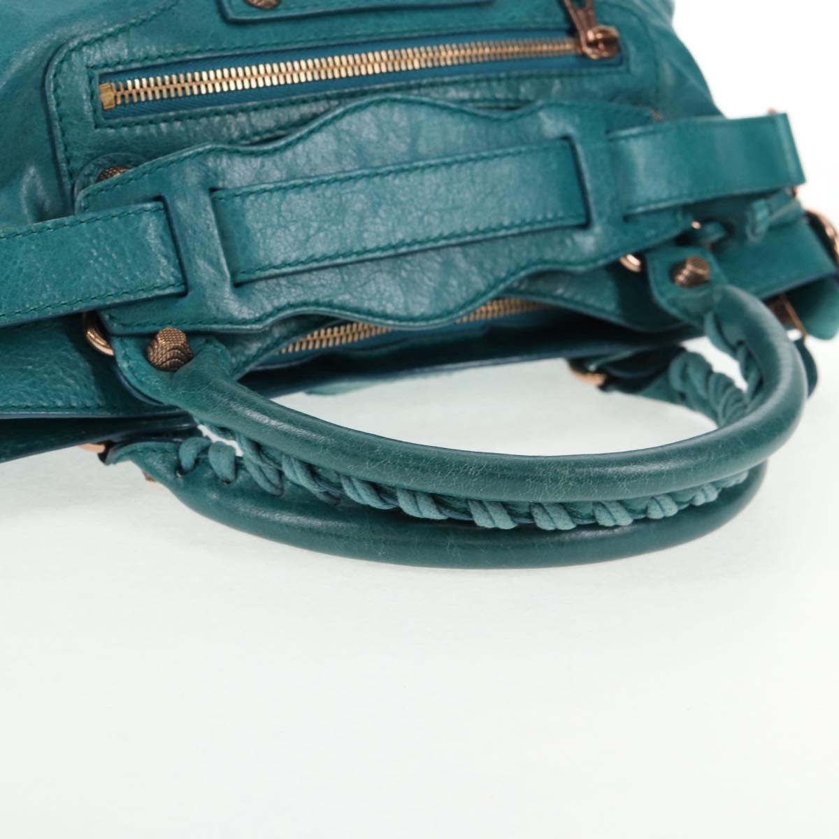 BALENCIAGA The Giant First Hand Bag Leather 2way Turquoise Blue Auth 142301V