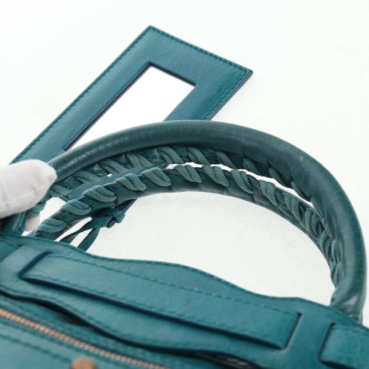 BALENCIAGA The Giant First Hand Bag Leather 2way Turquoise Blue Auth 142301V