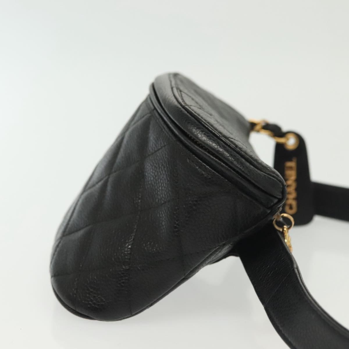 CHANEL Matelasse Waist Bag Caviar Skin Black Gold CC Auth 142308