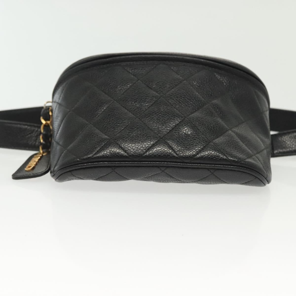 CHANEL Matelasse Waist Bag Caviar Skin Black Gold CC Auth 142308