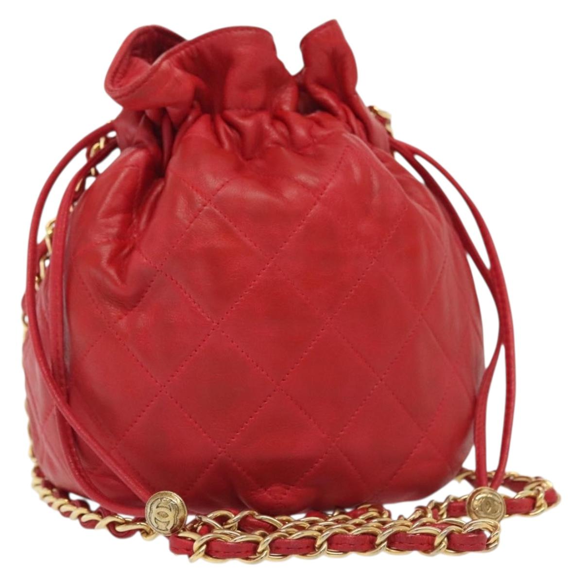 CHANEL Matelasse Chain Shoulder Bag Leather Red Gold CC Auth 142310