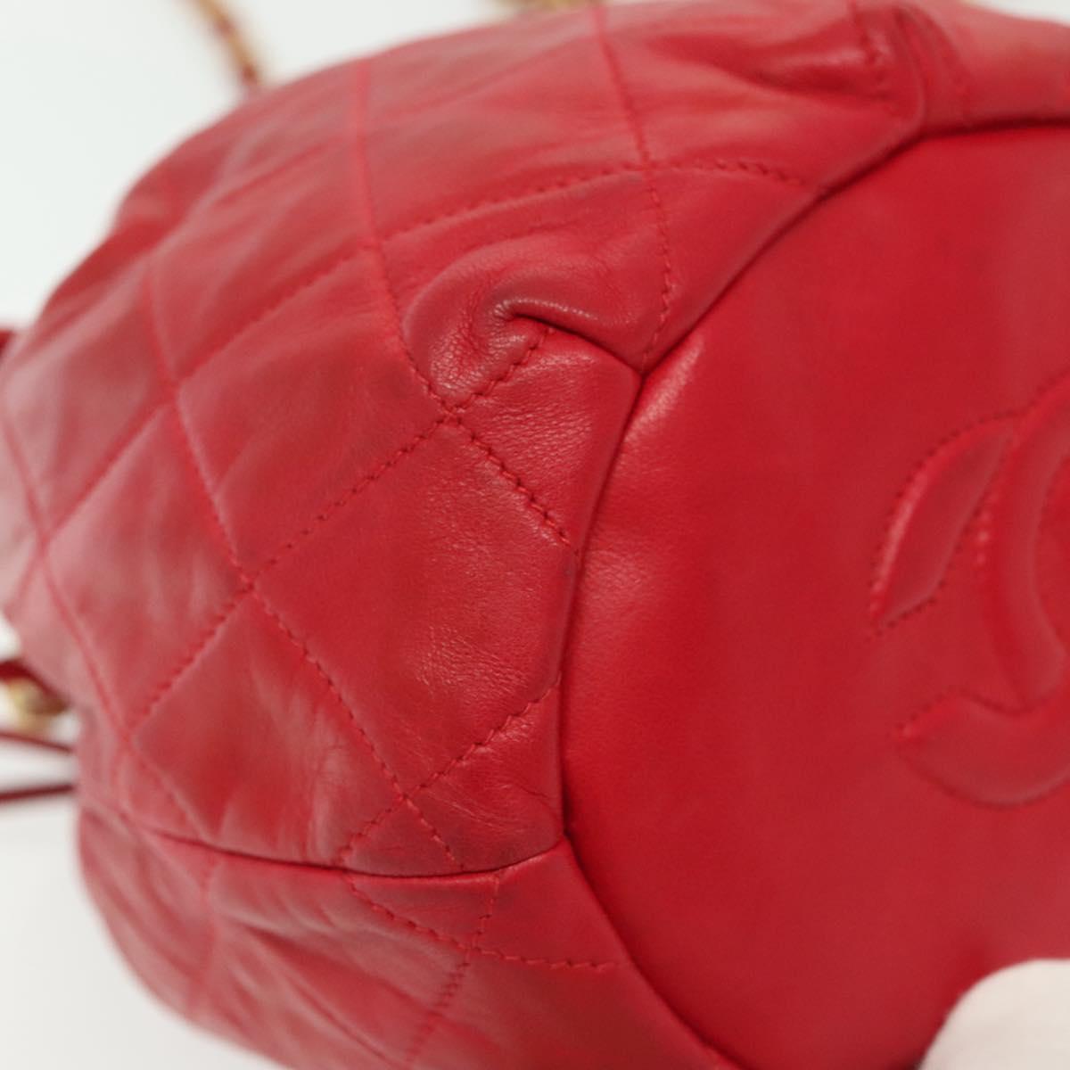 CHANEL Matelasse Chain Shoulder Bag Leather Red Gold CC Auth 142310