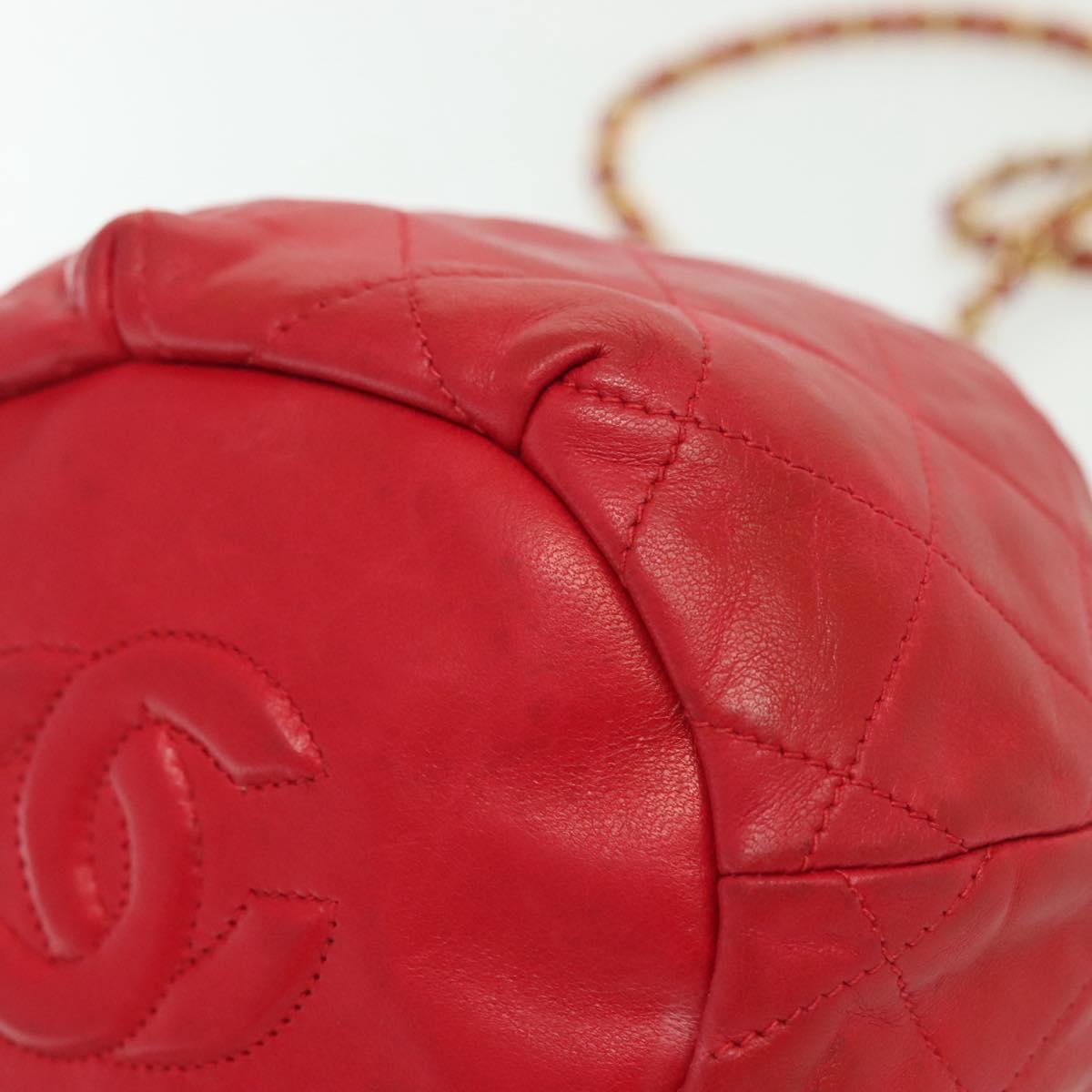 CHANEL Matelasse Chain Shoulder Bag Leather Red Gold CC Auth 142310