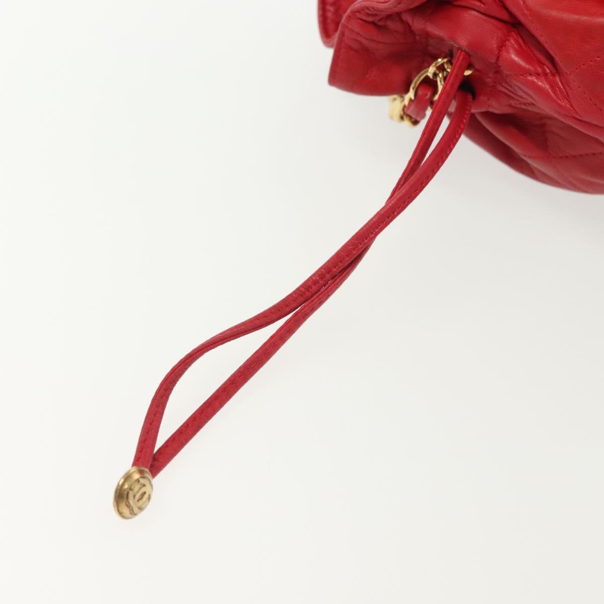 CHANEL Matelasse Chain Shoulder Bag Leather Red Gold CC Auth 142310