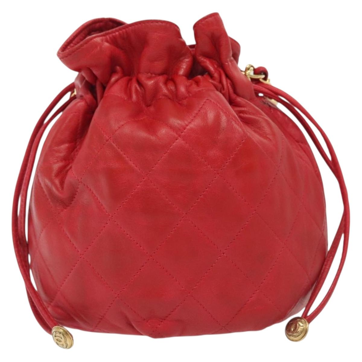 CHANEL Matelasse Chain Shoulder Bag Leather Red Gold CC Auth 142310