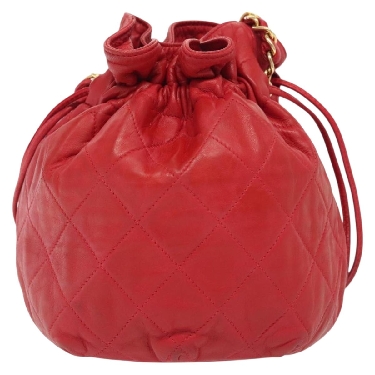 CHANEL Matelasse Chain Shoulder Bag Leather Red Gold CC Auth 142310