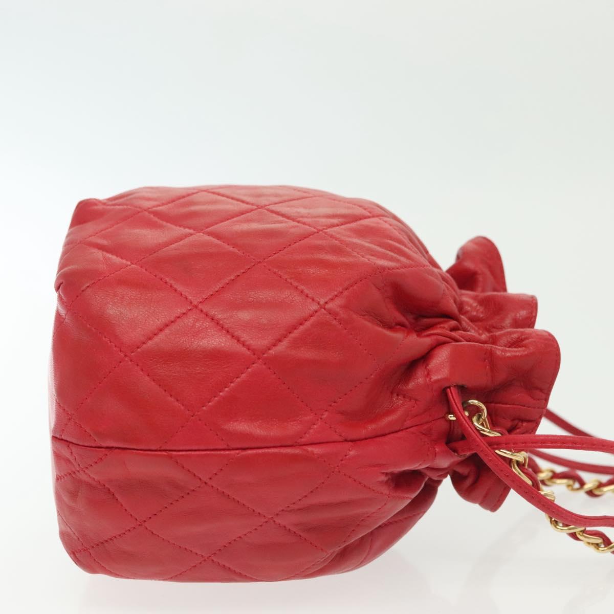 CHANEL Matelasse Chain Shoulder Bag Leather Red Gold CC Auth 142310