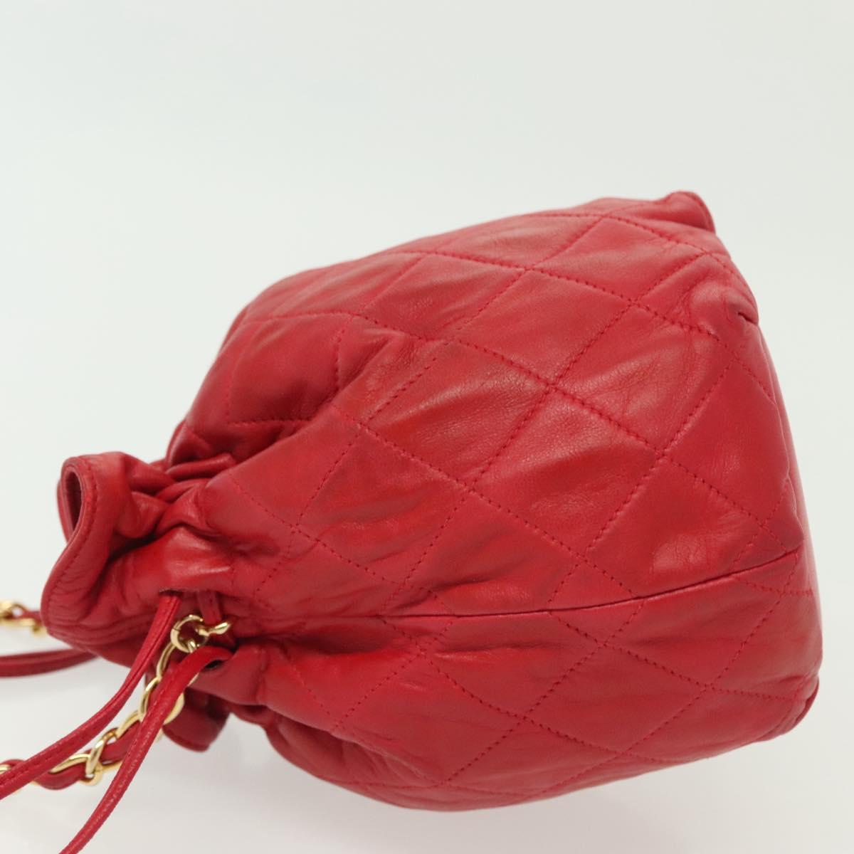 CHANEL Matelasse Chain Shoulder Bag Leather Red Gold CC Auth 142310