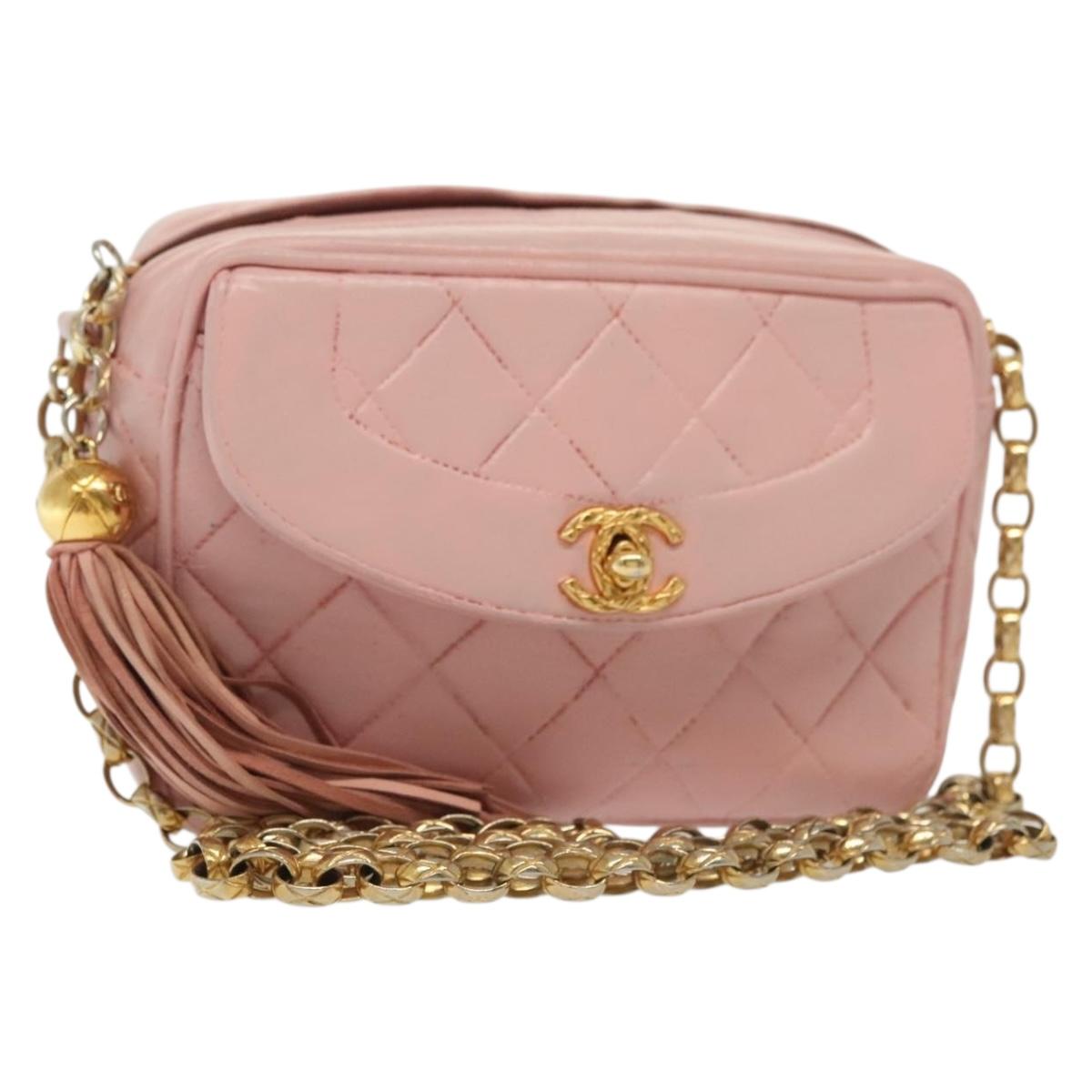 CHANEL Chain Diana Shoulder Bag Leather Pink Gold CC Auth 142311