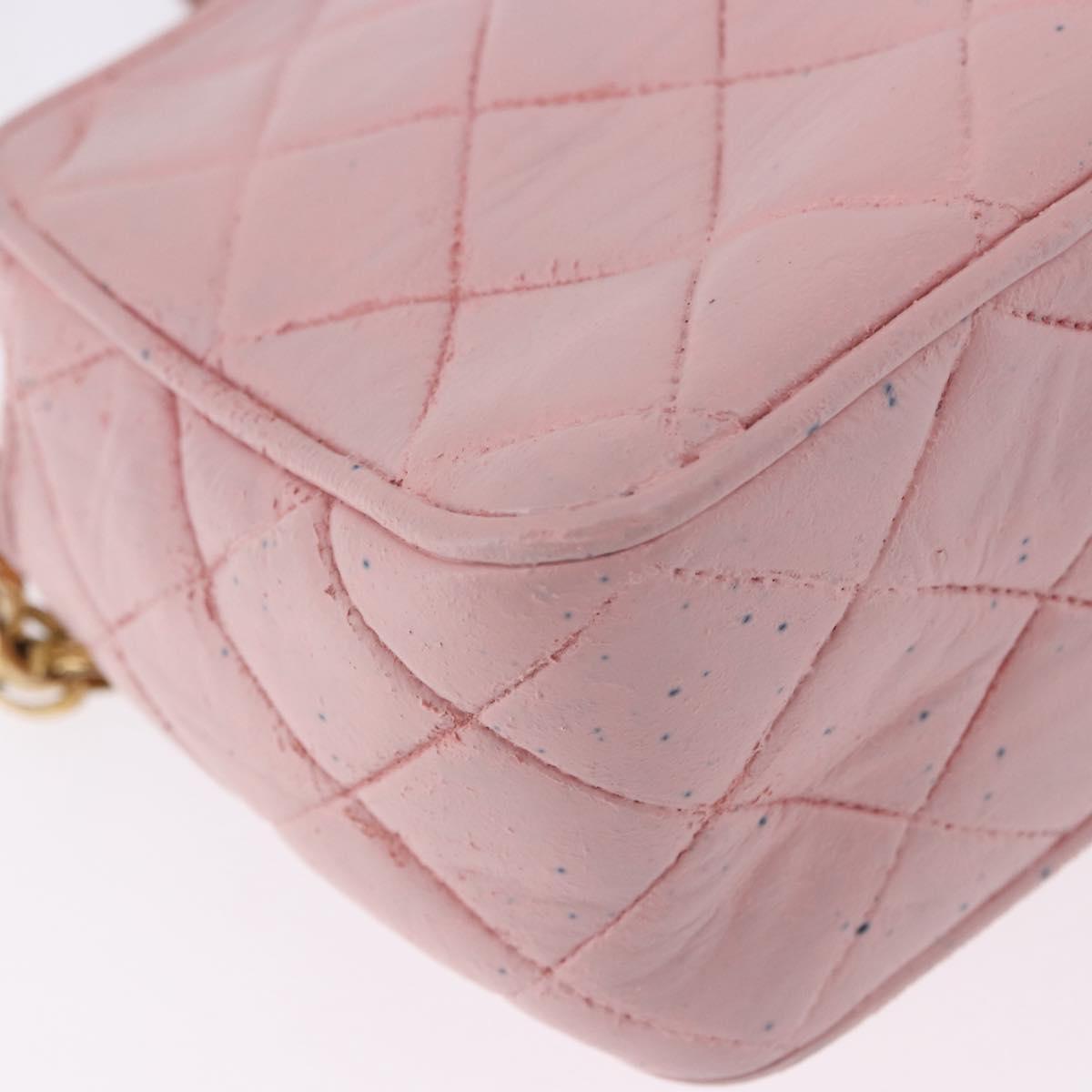 CHANEL Chain Diana Shoulder Bag Leather Pink Gold CC Auth 142311