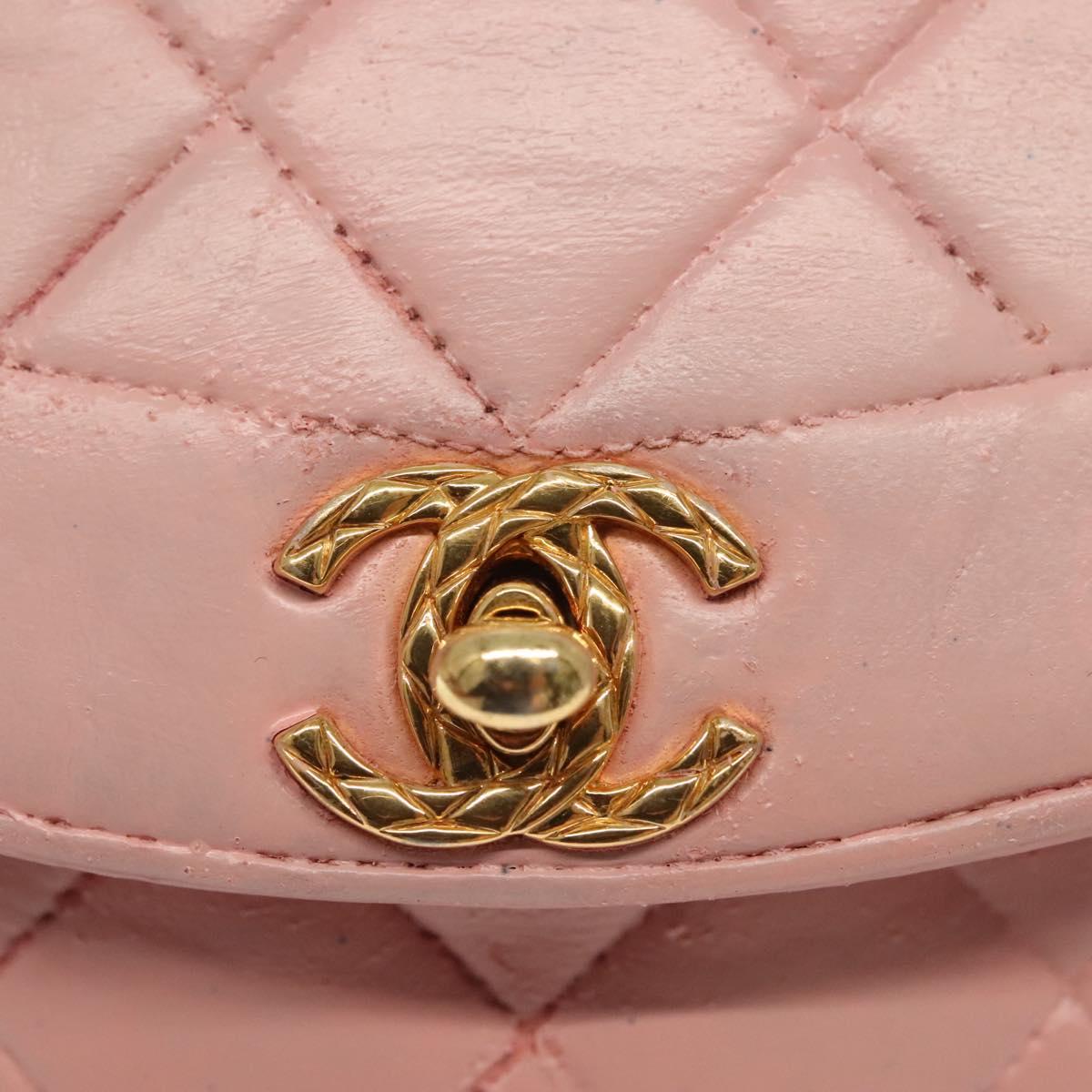CHANEL Chain Diana Shoulder Bag Leather Pink Gold CC Auth 142311