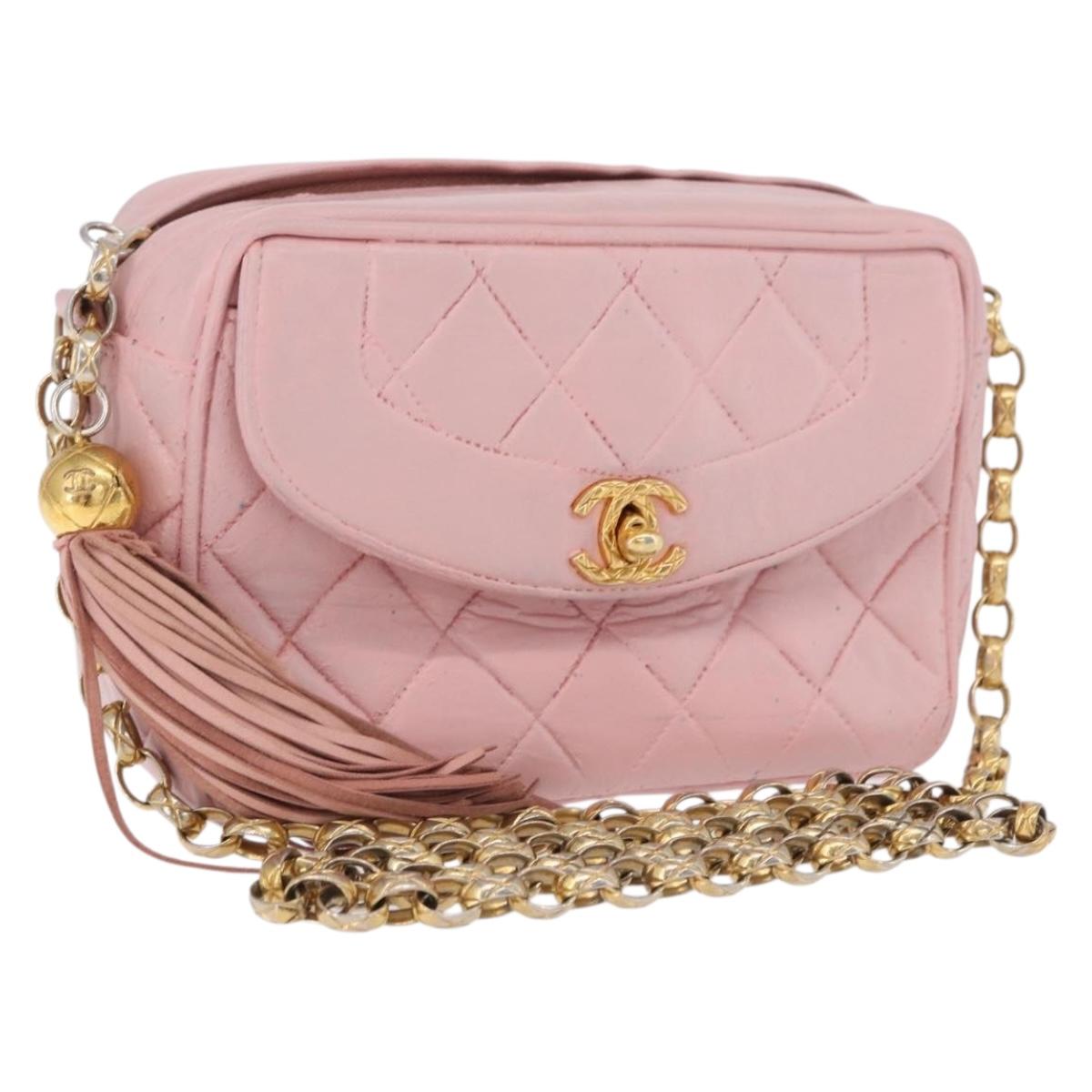 CHANEL Chain Diana Shoulder Bag Leather Pink Gold CC Auth 142311