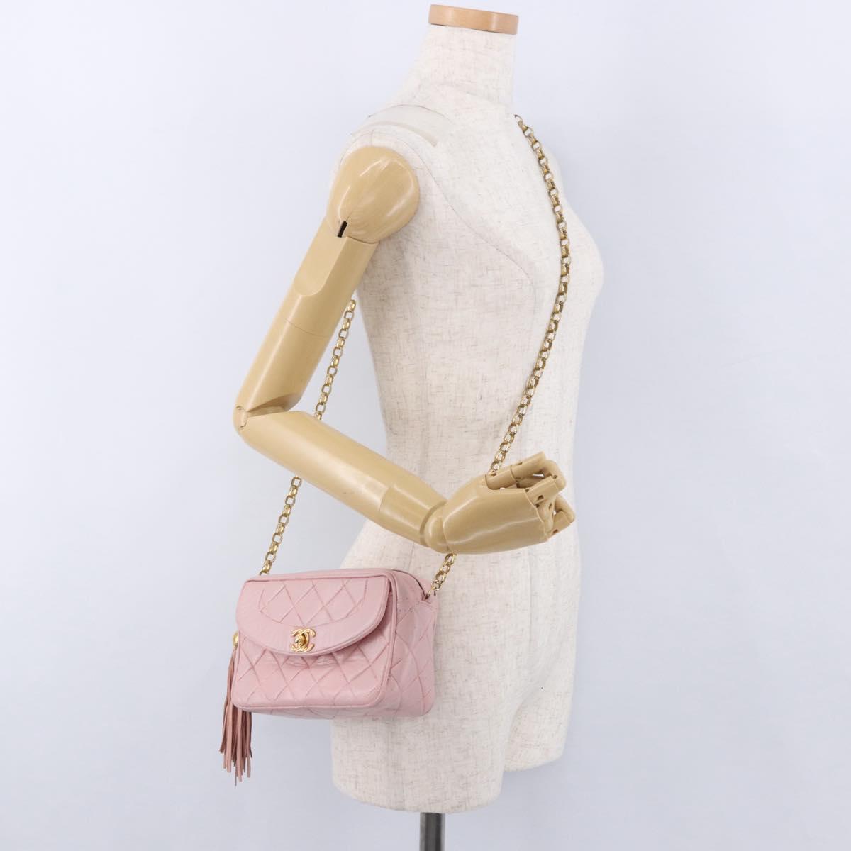 CHANEL Chain Diana Shoulder Bag Leather Pink Gold CC Auth 142311