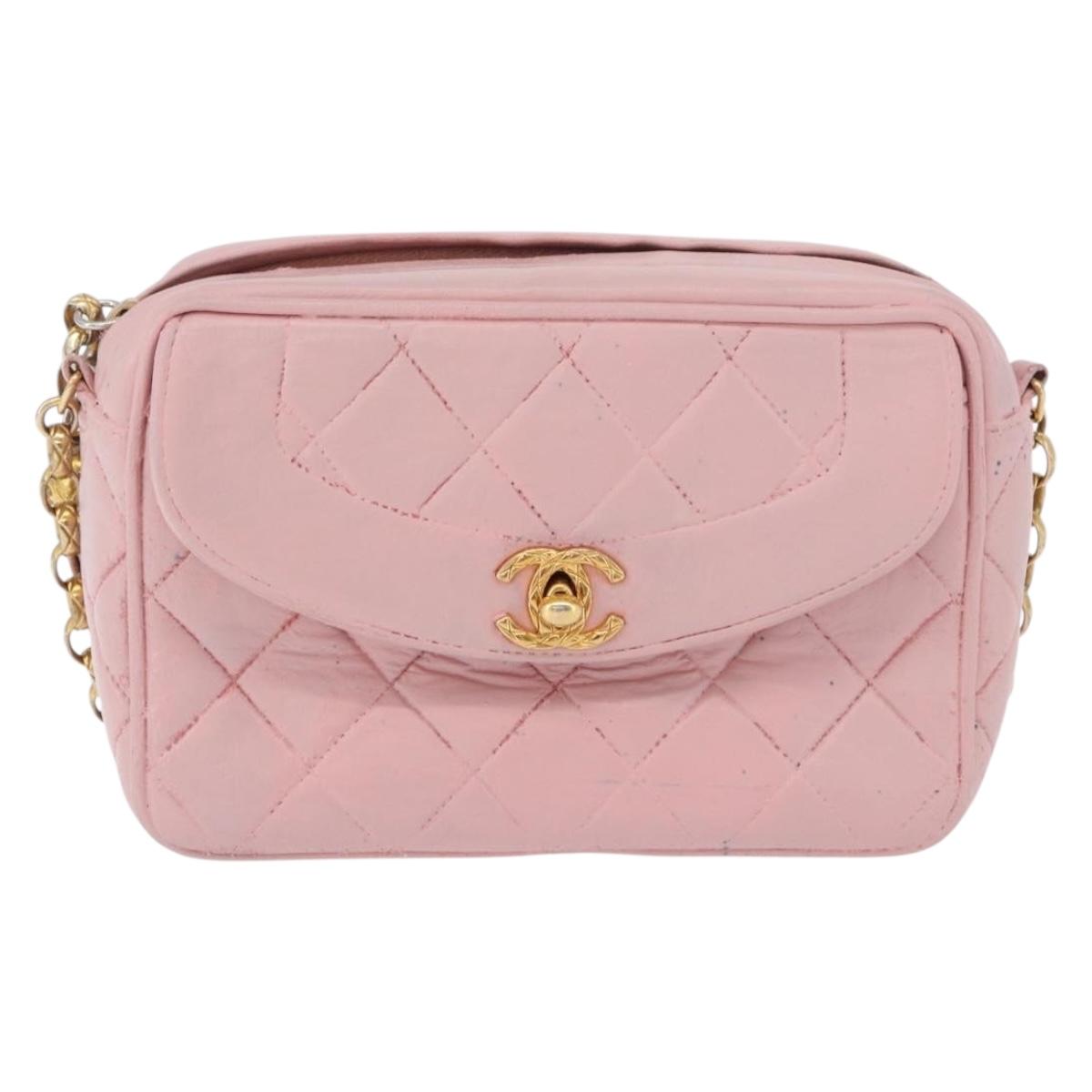 CHANEL Chain Diana Shoulder Bag Leather Pink Gold CC Auth 142311