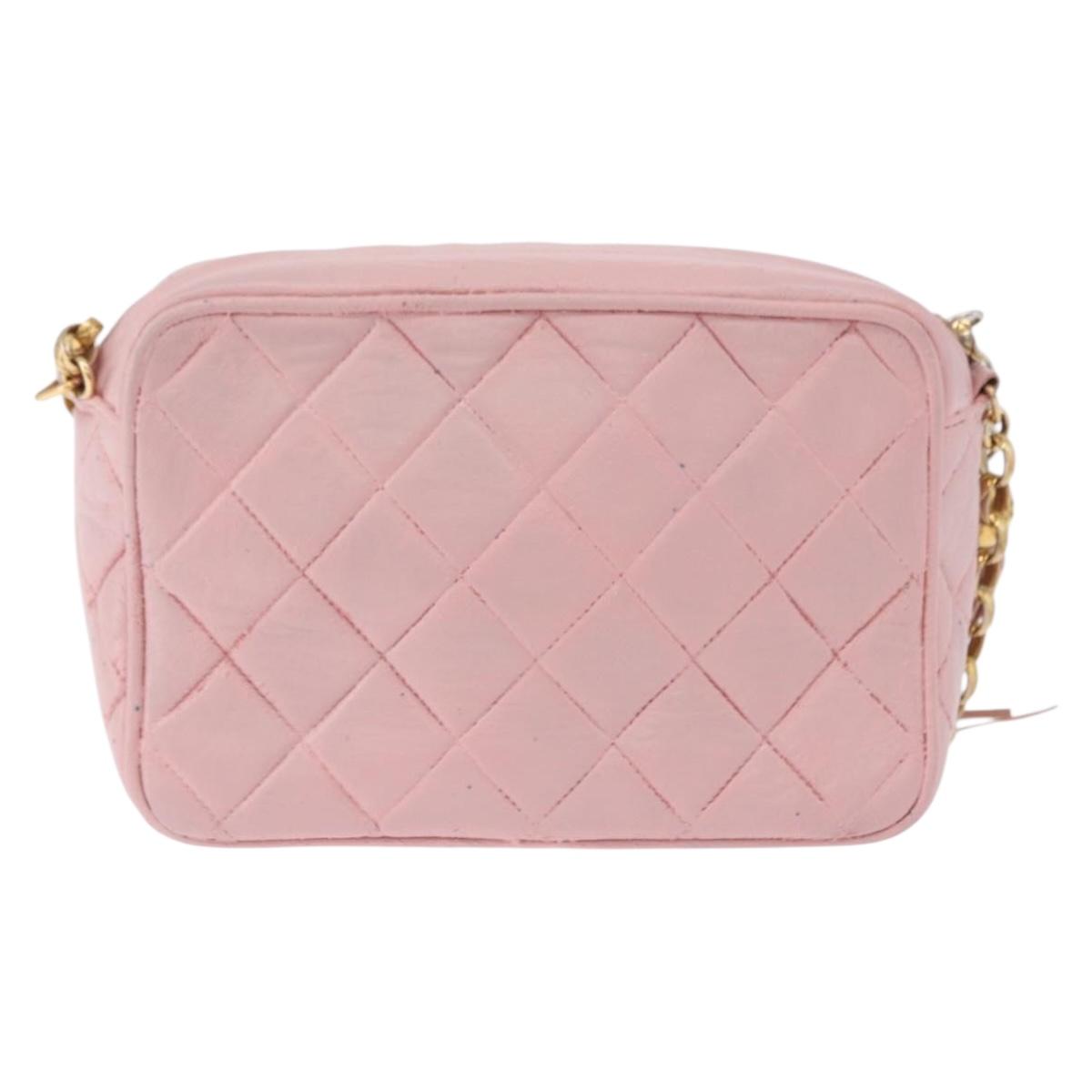 CHANEL Chain Diana Shoulder Bag Leather Pink Gold CC Auth 142311