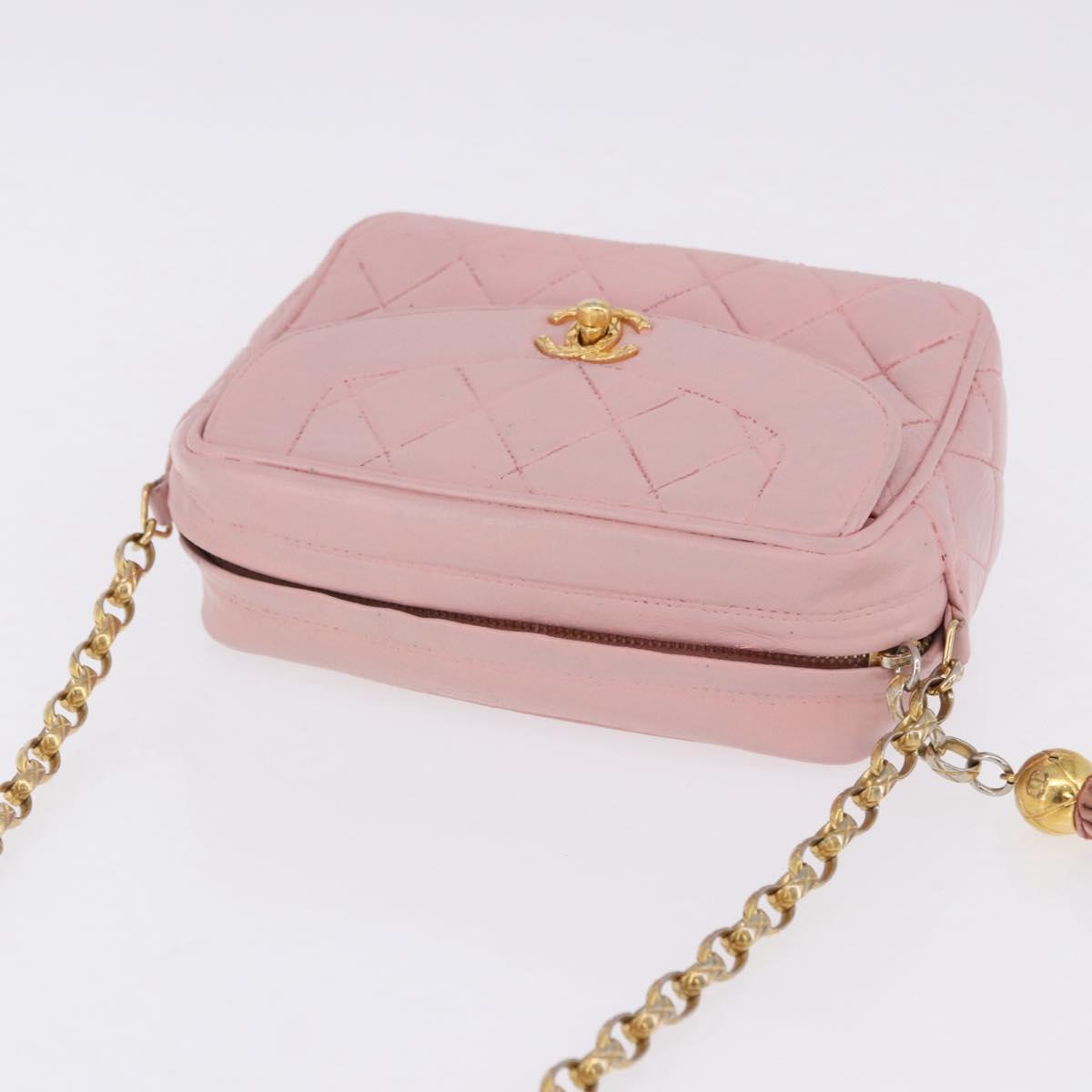 CHANEL Chain Diana Shoulder Bag Leather Pink Gold CC Auth 142311
