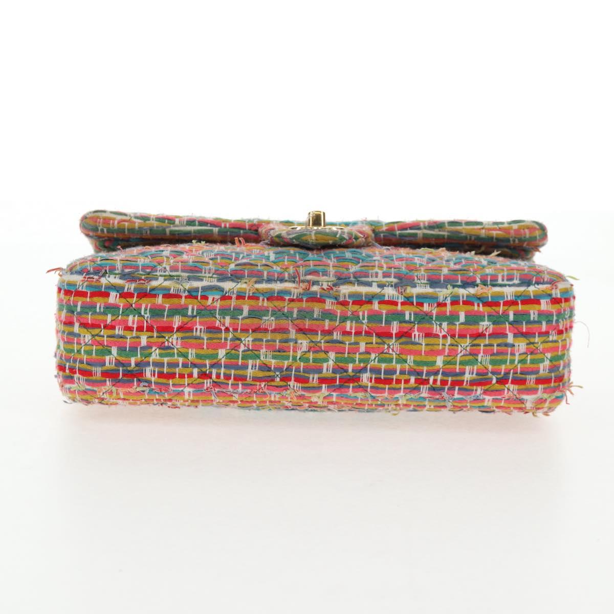 CHANEL Double Flap Matelasse 25 Chain Bag tweed Multicolor Gold CC Auth 142314SM