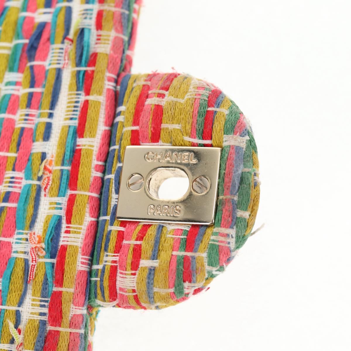 CHANEL Double Flap Matelasse 25 Chain Bag tweed Multicolor Gold CC Auth 142314SM