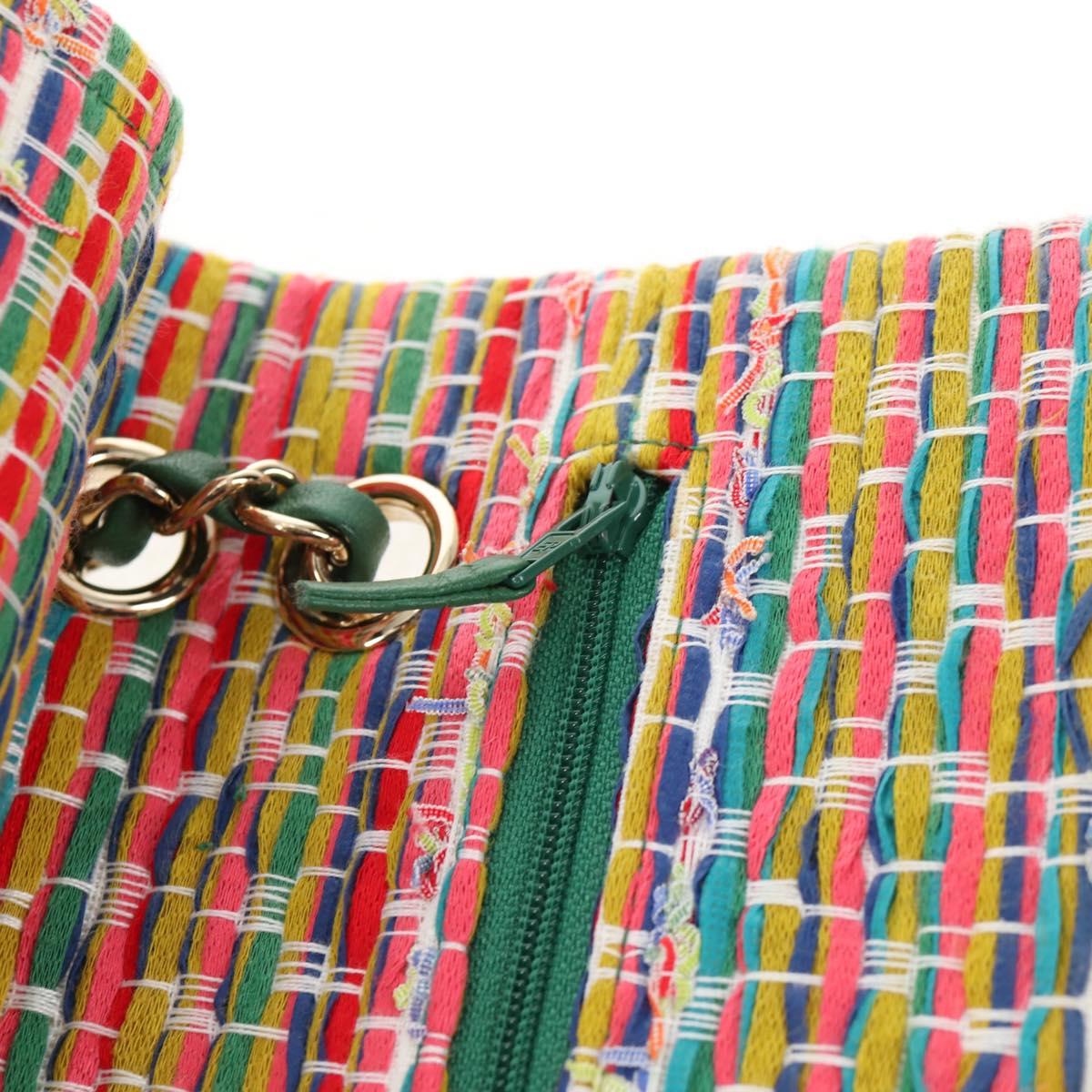CHANEL Double Flap Matelasse 25 Chain Bag tweed Multicolor Gold CC Auth 142314SM