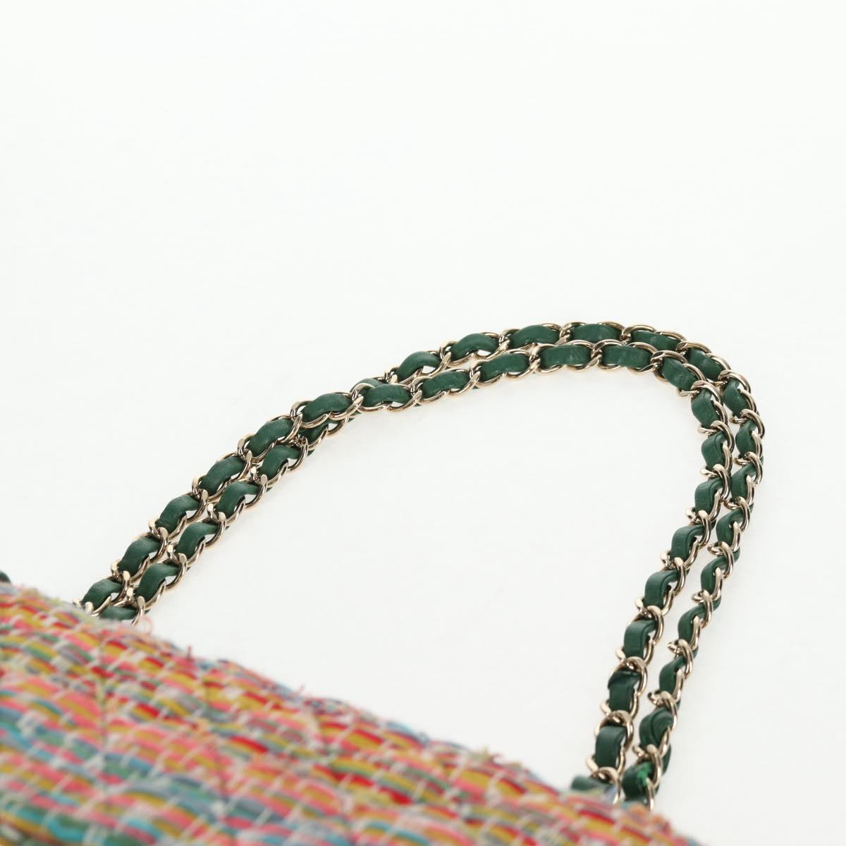 CHANEL Double Flap Matelasse 25 Chain Bag tweed Multicolor Gold CC Auth 142314SM