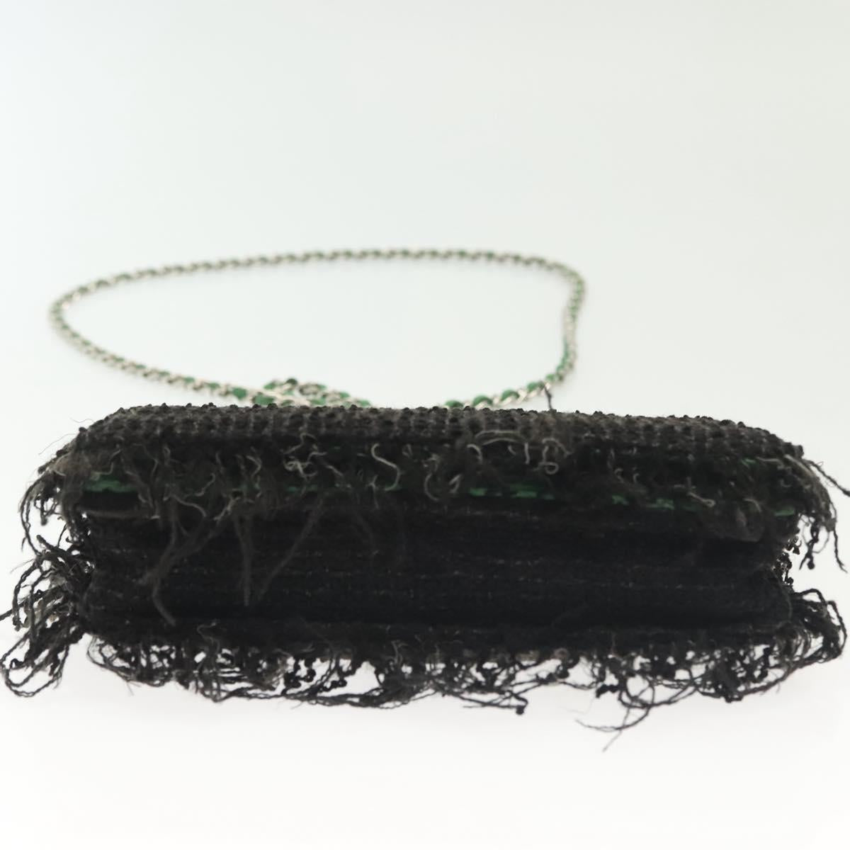 CHANEL Chain Wallet Tweed Black Silver CC Auth 142315