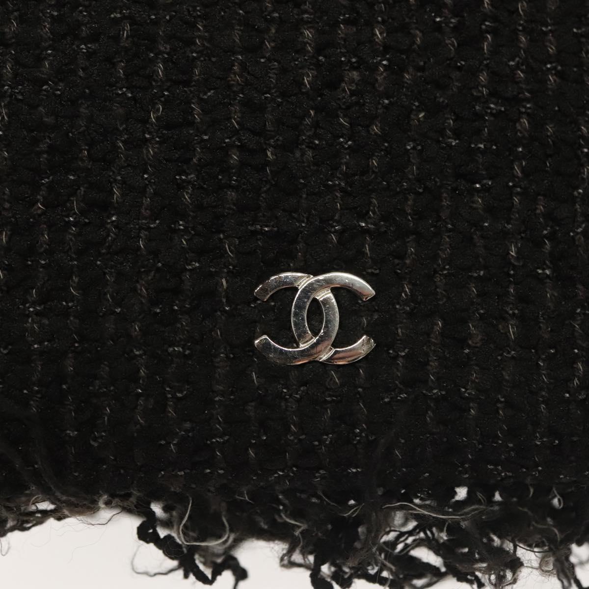 CHANEL Chain Wallet Tweed Black Silver CC Auth 142315