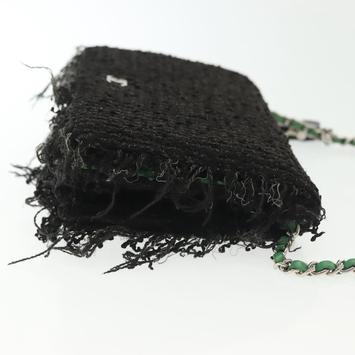 CHANEL Chain Wallet Tweed Black Silver CC Auth 142315