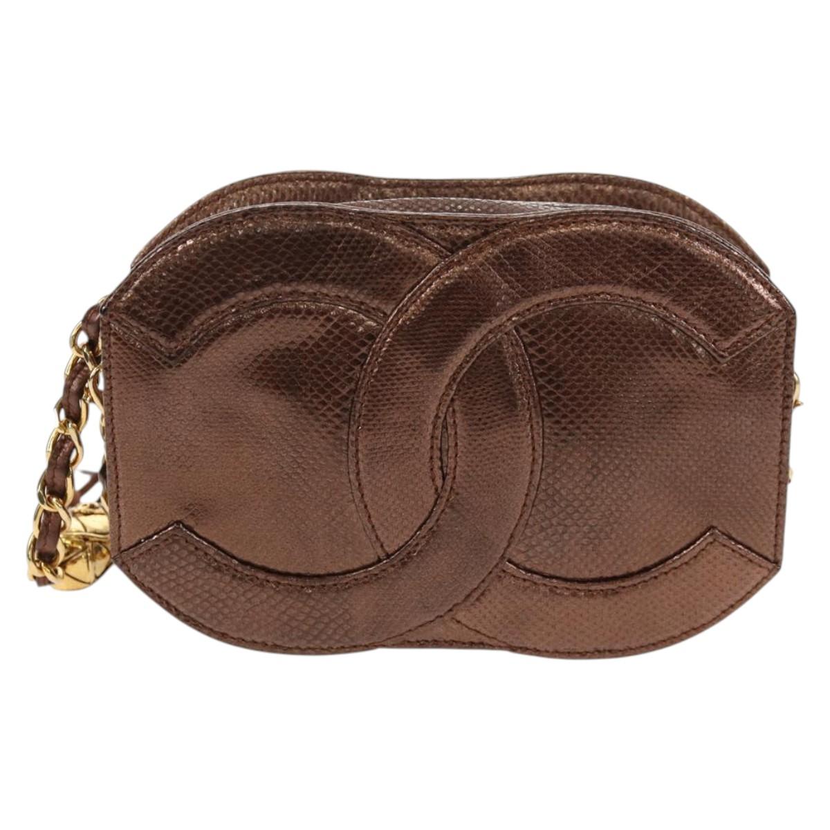 CHANEL COCO Mark Chain Shoulder Bag Caviar Skin Bronze Gold CC Auth 142318V