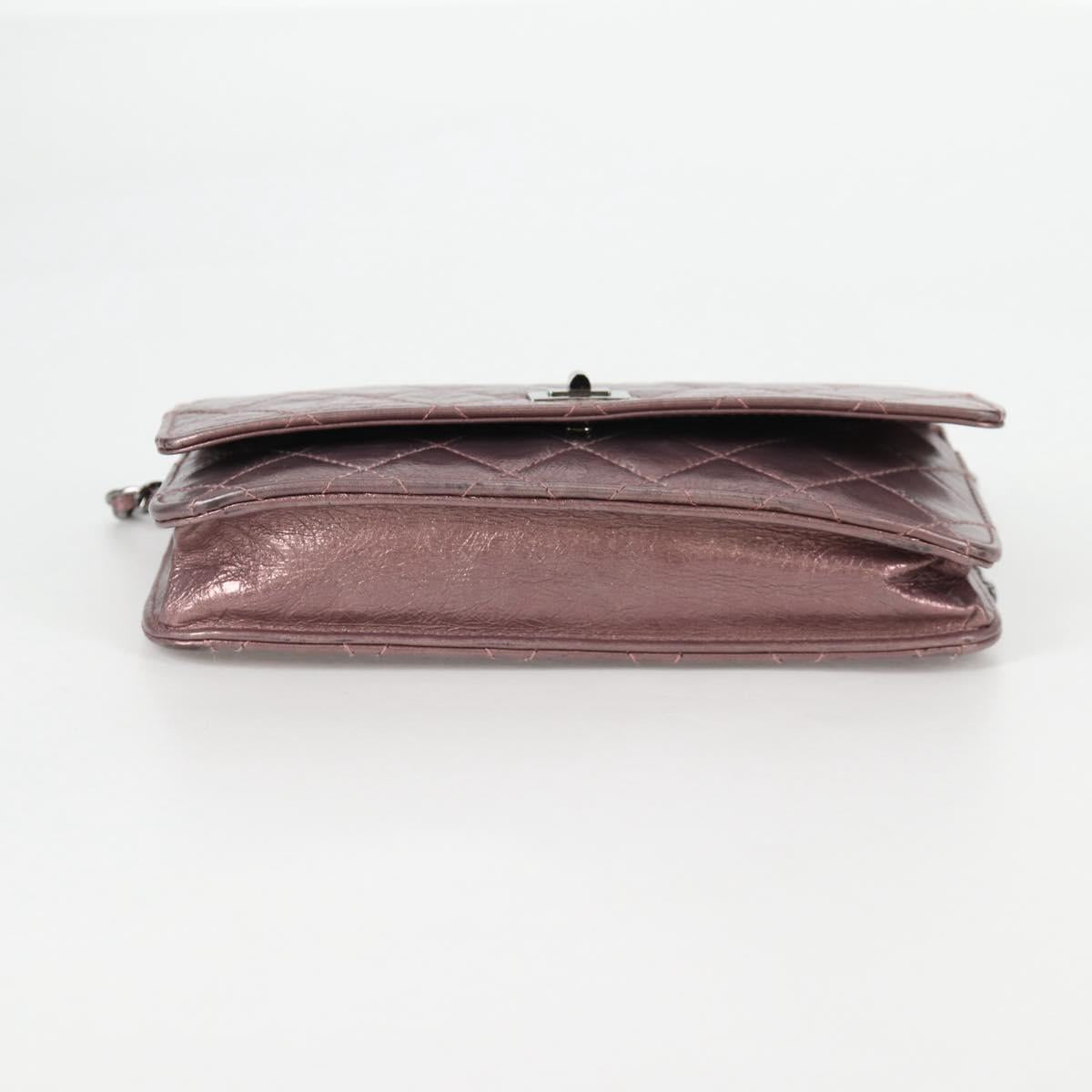 CHANEL Chain Matelasse 2.55 Shoulder Bag Leather Pink Silver CC Auth 142319V