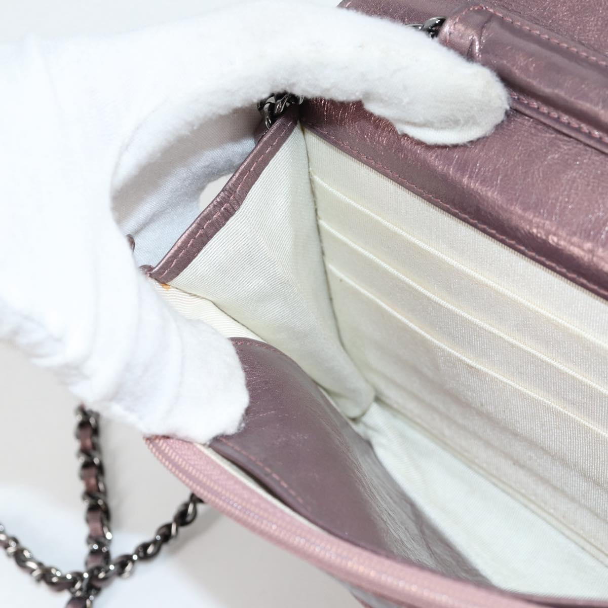 CHANEL Chain Matelasse 2.55 Shoulder Bag Leather Pink Silver CC Auth 142319V